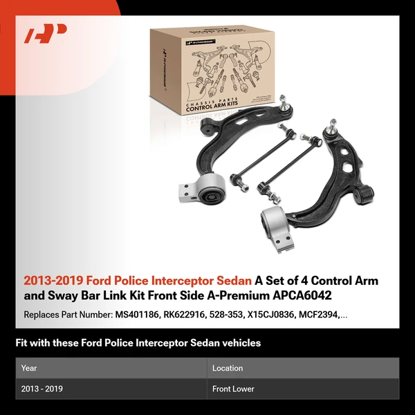 2013-2019 Ford Police Interceptor Sedan A Set of 4 Control Arm and Sway Bar Link Kit Front Side A-Premium APCA6042