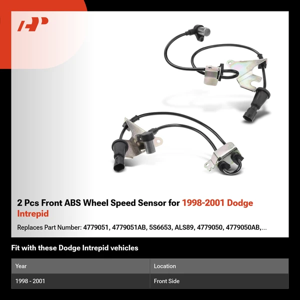 2 Pcs Front ABS Wheel Speed Sensor for 1998-2001 Dodge Intrepid