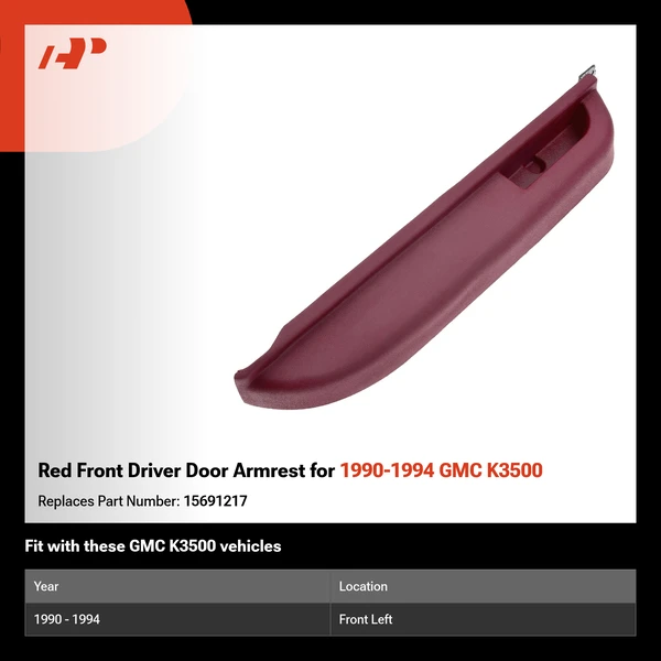 Red Front Driver Door Armrest for 1990-1994 GMC K3500