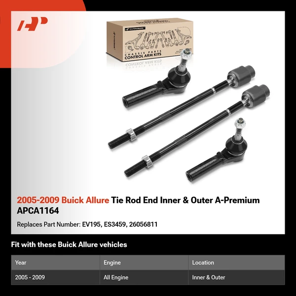 2005-2009 Buick Allure Tie Rod End Inner & Outer A-Premium APCA1164