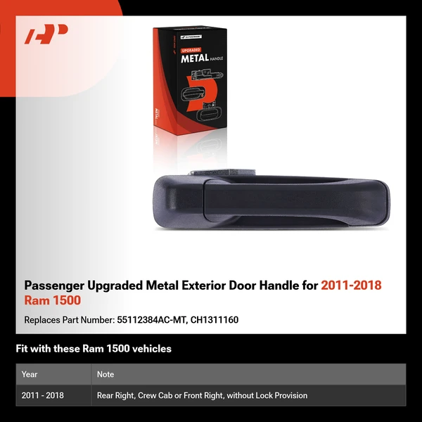 Passenger Upgraded Metal Exterior Door Handle for 2011-2018 Ram 1500