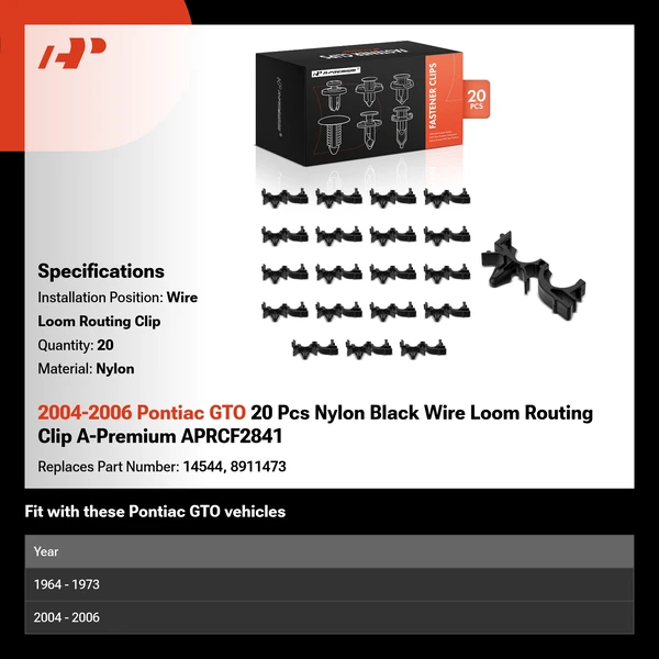 2004-2006 Pontiac GTO 20 Pcs Nylon Black Wire Loom Routing Clip A-Premium APRCF2841