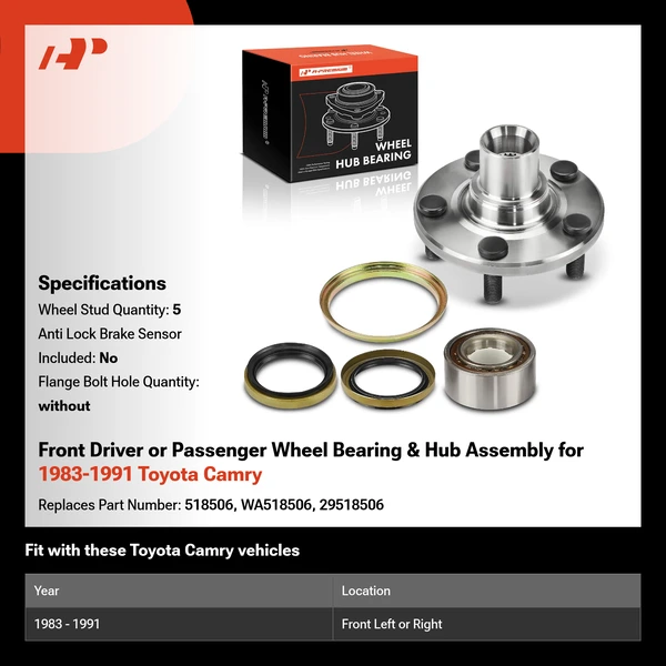 Front Driver or Passenger Wheel Bearing & Hub Assembly for 1983-1991 Toyota Camry