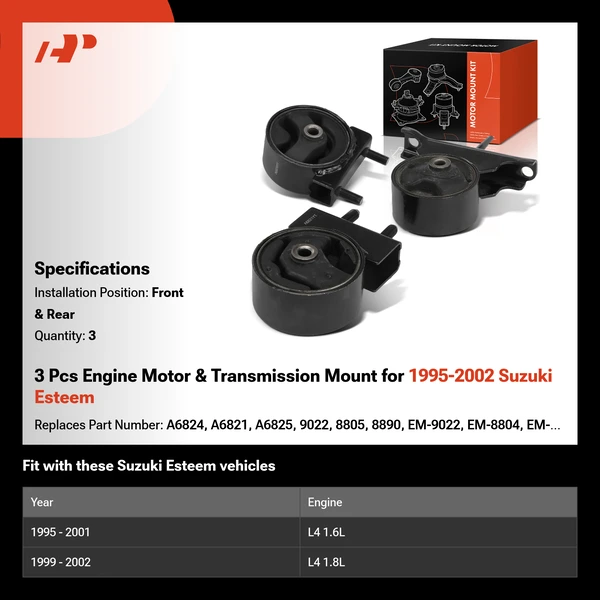 3 Pcs Engine Motor & Transmission Mount for 1995-2002 Suzuki Esteem