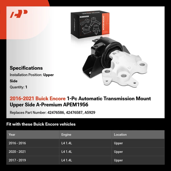 2016-2021 Buick Encore 1-Pc Automatic Transmission Mount Upper Side A-Premium APEM1956