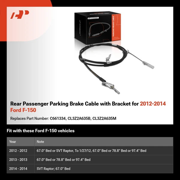 Rear Passenger Parking Brake Cable with Bracket for 2012-2014 Ford F-150