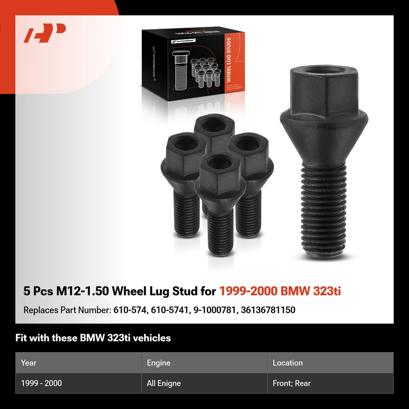 5 Pcs M12-1.50 Wheel Lug Stud for 1999-2000 BMW 323ti