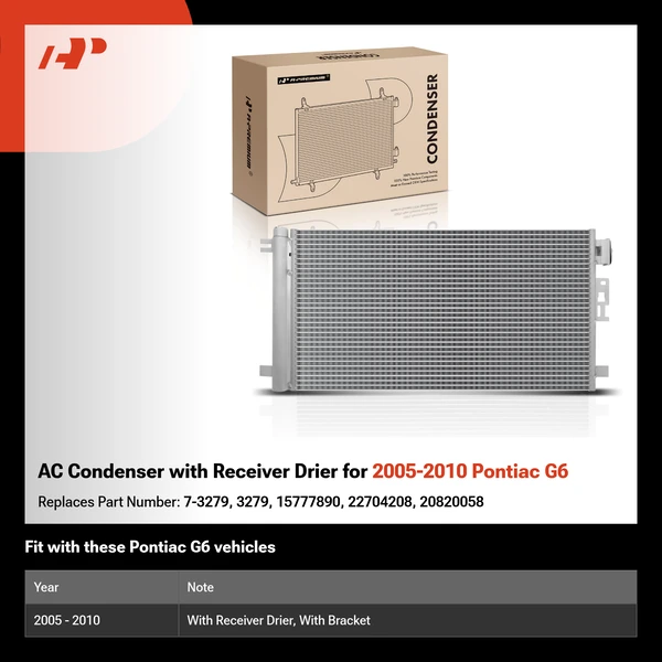 AC Condenser with Receiver Drier for 2005-2010 Pontiac G6