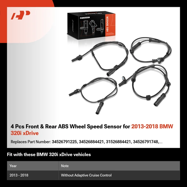 4 Pcs Front & Rear ABS Wheel Speed Sensor for 2013-2018 BMW 320i xDrive