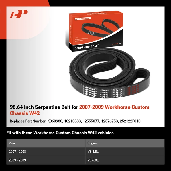 98.64 Inch Serpentine Belt for 2007-2009 Workhorse Custom Chassis W42