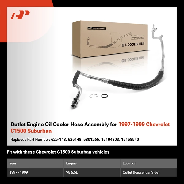 Outlet Engine Oil Cooler Hose Assembly for 1997-1999 Chevrolet C1500 Suburban