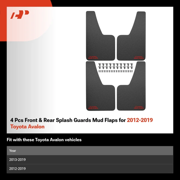4 Pcs Front & Rear Splash Guards Mud Flaps for 2012-2019 Toyota Avalon