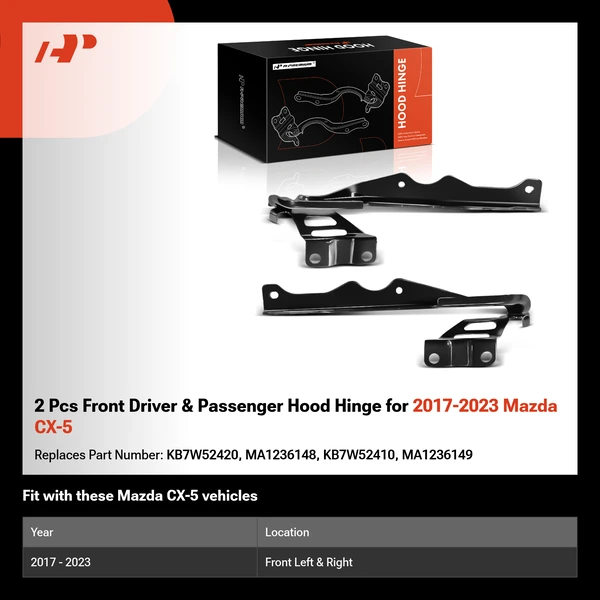 2 Pcs Front Driver & Passenger Hood Hinge for 2017-2023 Mazda CX-5