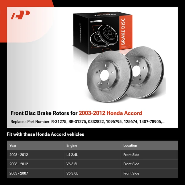 Front Disc Brake Rotors for 2003-2012 Honda Accord