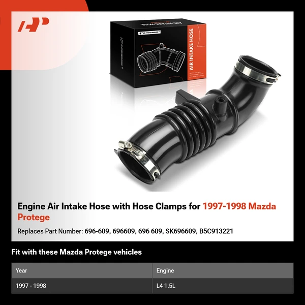 Engine Air Intake Hose with Hose Clamps for 1997-1998 Mazda Protege