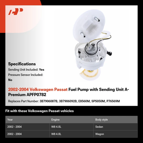 2002-2004 Volkswagen Passat Fuel Pump with Sending Unit A-Premium APFP0782