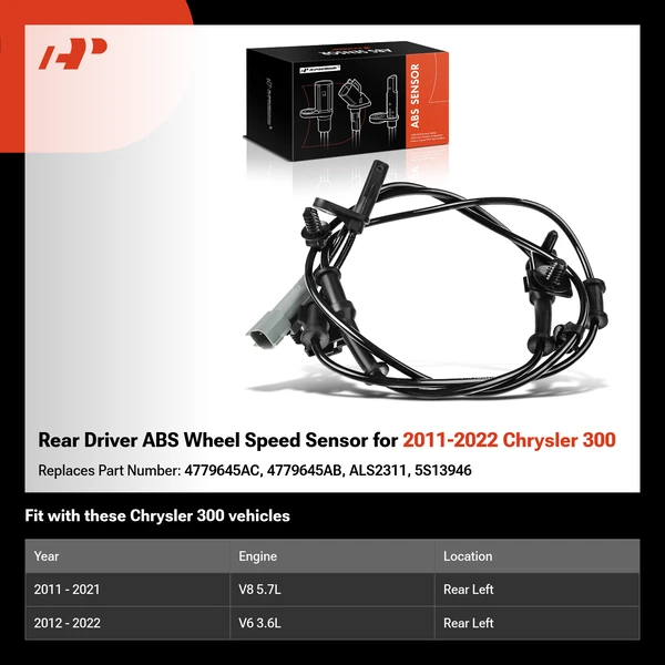 Rear Driver ABS Wheel Speed Sensor for 2011-2022 Chrysler 300