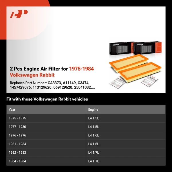 2 Pcs Engine Air Filter for 1975-1984 Volkswagen Rabbit