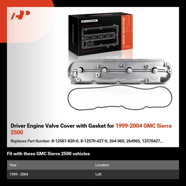 Driver Engine Valve Cover with Gasket for 1999-2004 GMC Sierra 2500