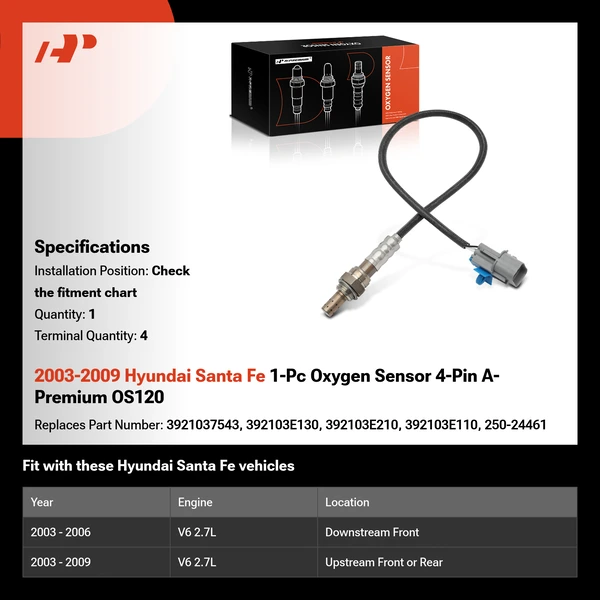 2003-2009 Hyundai Santa Fe 1-Pc Oxygen Sensor 4-Pin A-Premium OS120