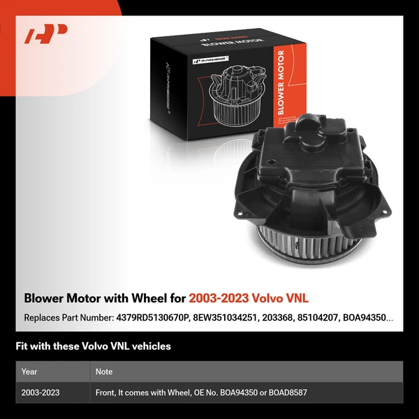 Blower Motor with Wheel for 2003-2023 Volvo VNL