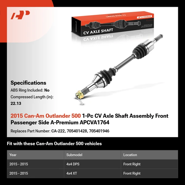 2015 Can-Am Outlander 500 1-Pc CV Axle Shaft Assembly Front Passenger Side A-Premium APCVA1764