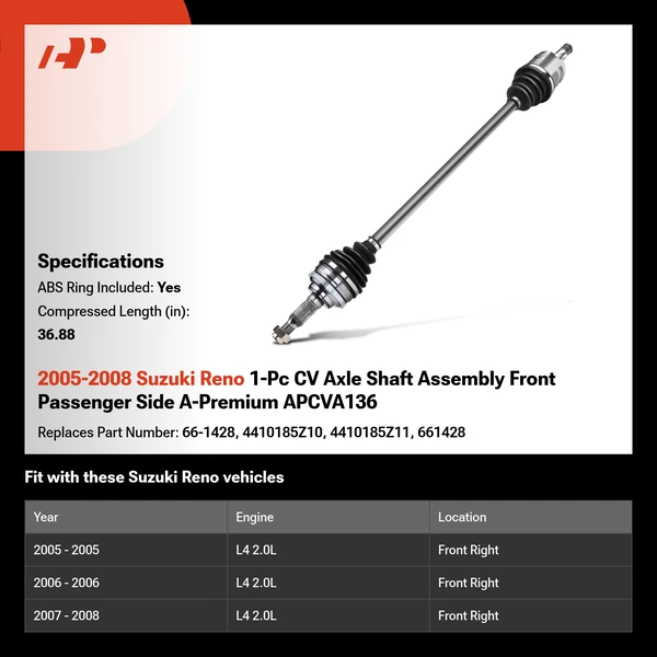 2005-2008 Suzuki Reno 1-Pc CV Axle Shaft Assembly Front Passenger Side A-Premium APCVA136