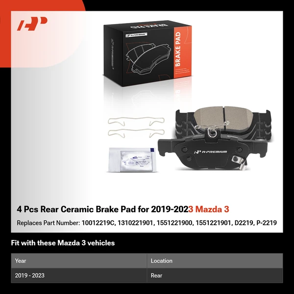 4 Pcs Rear Ceramic Brake Pad for 2019-2023 Mazda 3