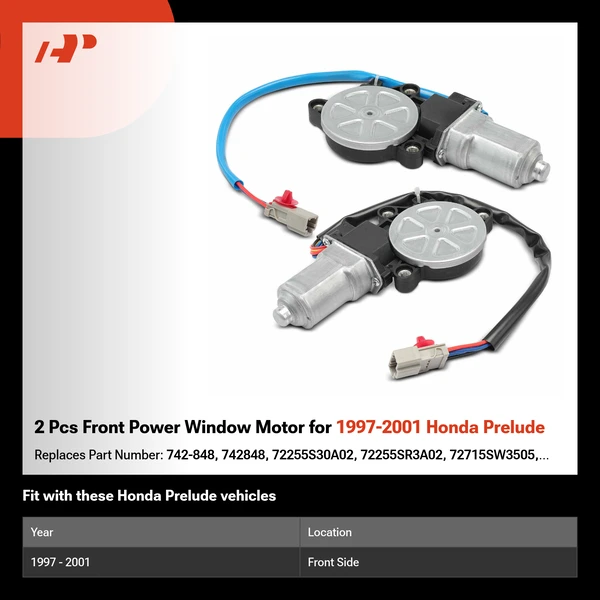 2 Pcs Front Power Window Motor for 1997-2001 Honda Prelude