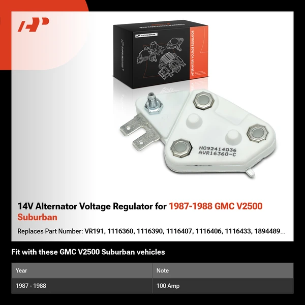 14V Alternator Voltage Regulator for 1987-1988 GMC V2500 Suburban