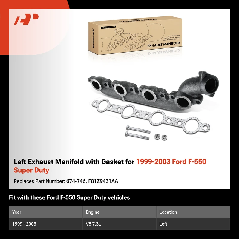 Left Exhaust Manifold with Gasket for 1999-2003 Ford F-550 Super Duty