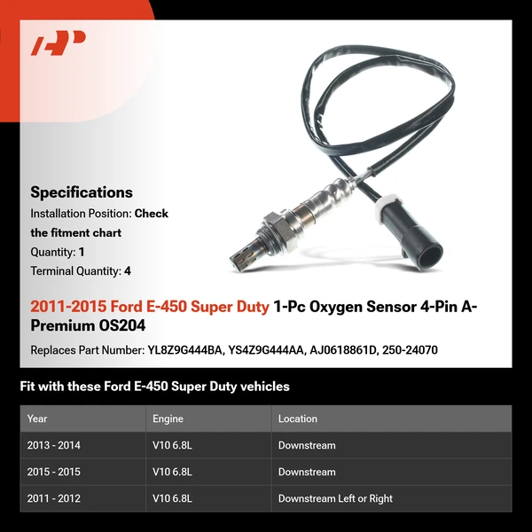 2011-2015 Ford E-450 Super Duty 1-Pc Oxygen Sensor 4-Pin A-Premium OS204