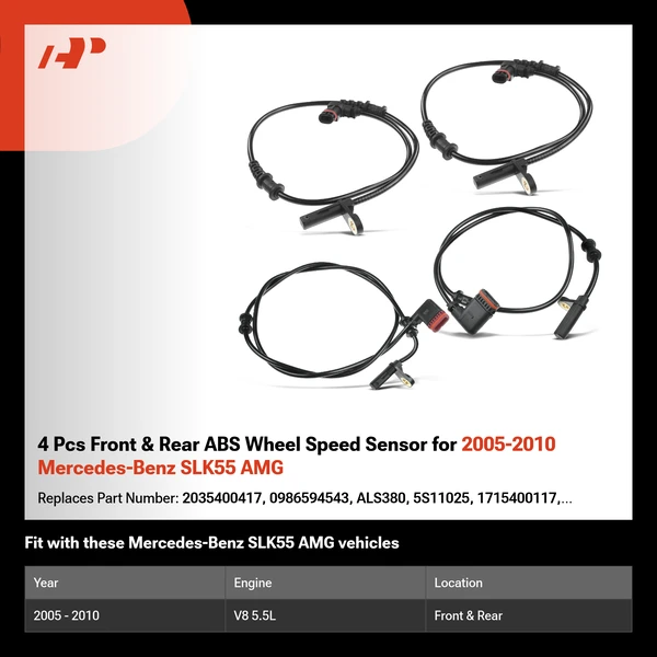 4 Pcs Front & Rear ABS Wheel Speed Sensor for 2005-2010 Mercedes-Benz SLK55 AMG