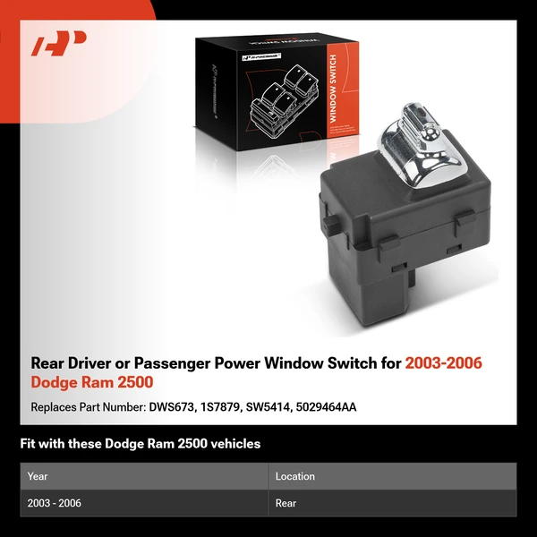 Rear Driver or Passenger Power Window Switch for 2003-2006 Dodge Ram 2500