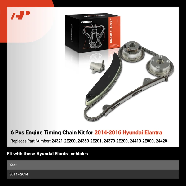 6 Pcs Engine Timing Chain Kit for 2014-2016 Hyundai Elantra