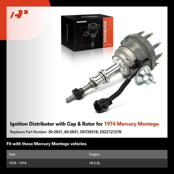 Ignition Distributor with Cap & Rotor for 1974 Mercury Montego