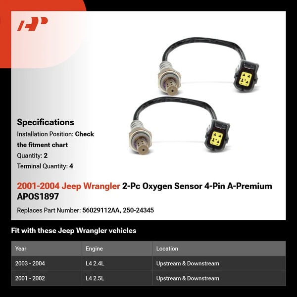 2001-2004 Jeep Wrangler 2-Pc Oxygen Sensor 4-Pin A-Premium APOS1897