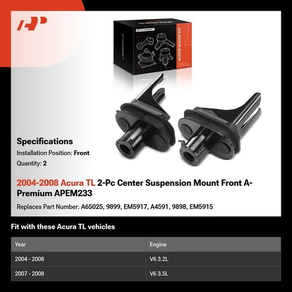 2004-2008 Acura TL 2-Pc Center Suspension Mount Front A-Premium APEM233