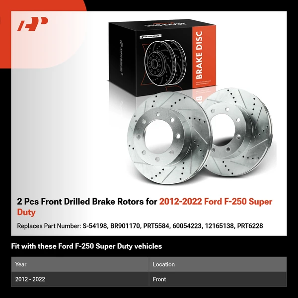 2 Pcs Front Drilled Brake Rotors for 2012-2022 Ford F-250 Super Duty