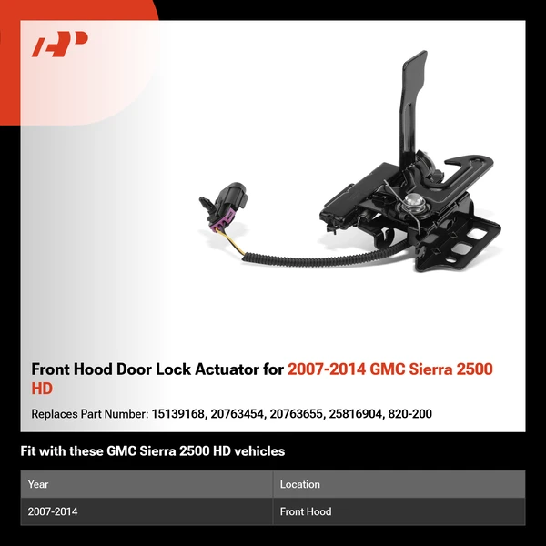 Front Hood Door Lock Actuator for 2007-2014 GMC Sierra 2500 HD