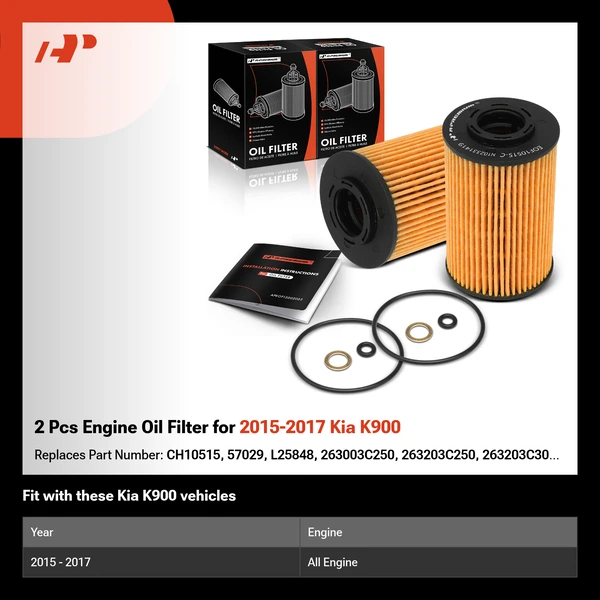 2 Pcs Engine Oil Filter for 2015-2017 Kia K900