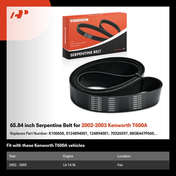 65.84 inch Serpentine Belt for 2002-2003 Kenworth T600A