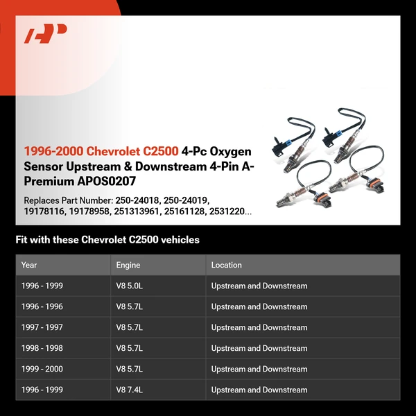 1996-2000 Chevrolet C2500 4-Pc Oxygen Sensor Upstream & Downstream 4-Pin A-Premium APOS0207
