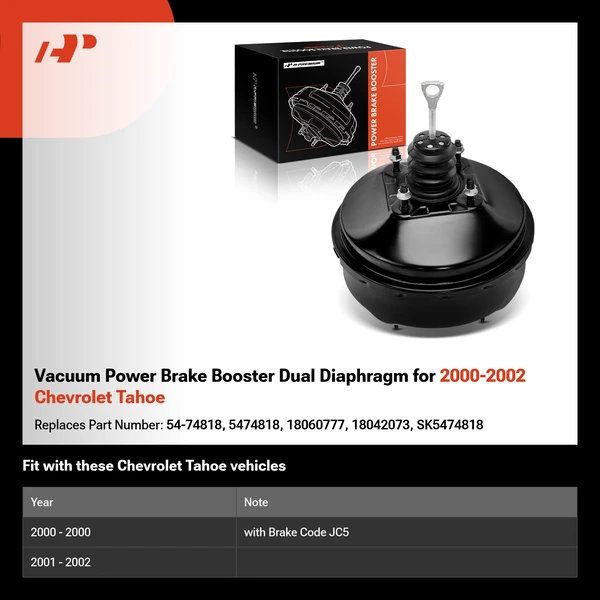 Vacuum Power Brake Booster Dual Diaphragm for 2000-2002 Chevrolet Tahoe