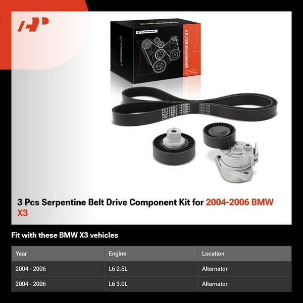 3 Pcs Serpentine Belt Drive Component Kit for 2004-2006 BMW X3
