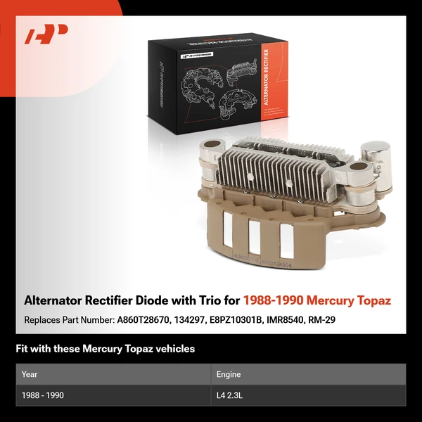 Alternator Rectifier Diode with Trio for 1988-1990 Mercury Topaz