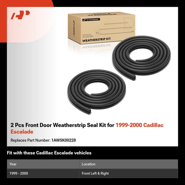 2 Pcs Front Door Weatherstrip Seal Kit for 1999-2000 Cadillac Escalade