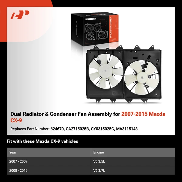 Dual Radiator & Condenser Fan Assembly for 2007-2015 Mazda CX-9