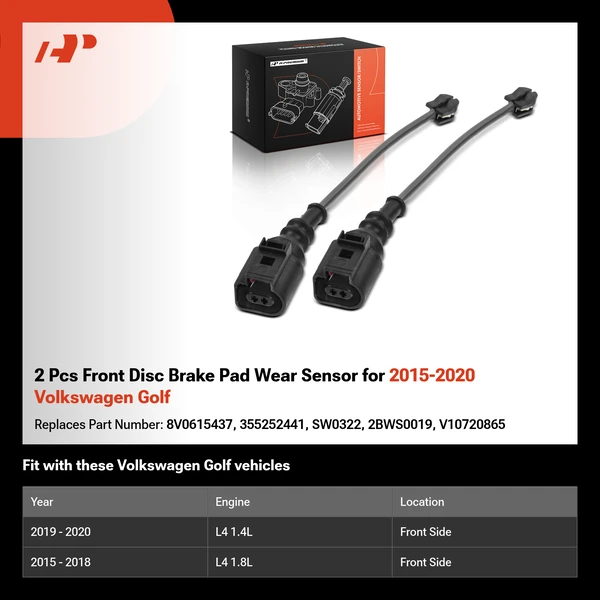 2 Pcs Front Disc Brake Pad Wear Sensor for 2015-2020 Volkswagen Golf