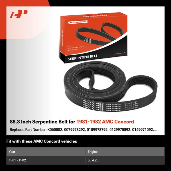 88.3 Inch Serpentine Belt for 1981-1982 AMC Concord